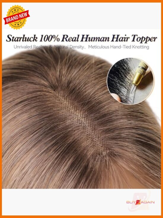 Real Human Hair Topper Hairpieces For Thinning Hair With Bangs Hand-Tied Base main image 4
